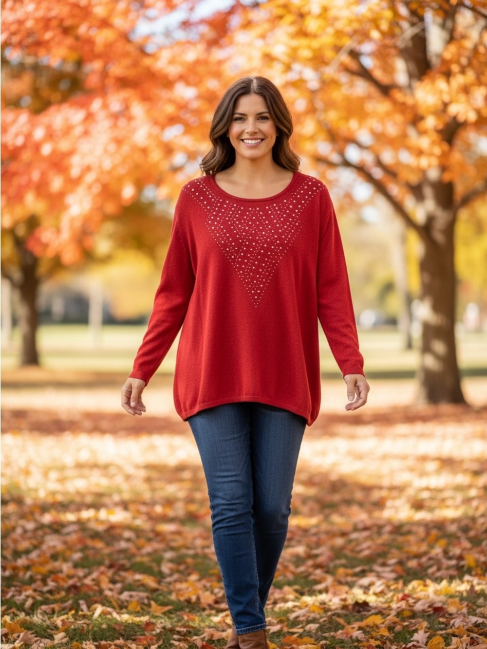 Alfred Dunner Red Studded Long-Sleeve Sweater - Picture 2 of 2